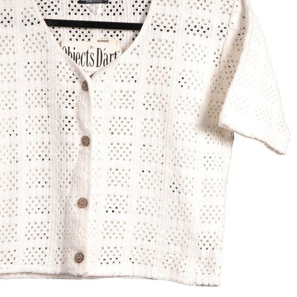 Objects DArt VTG Cardigan Sweater L White Cropped Boho Indie Hippie Sweetheart - Picture 3 of 7